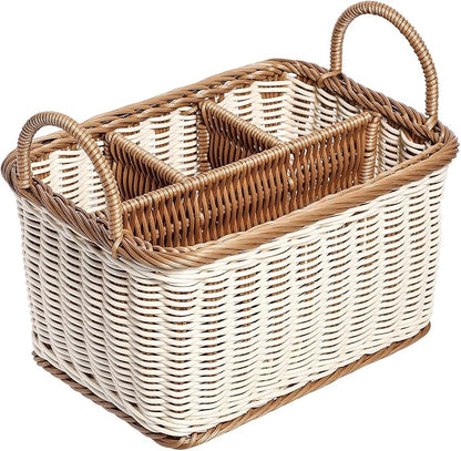 Hemoton Cutlery Storage Organizer Basket, Hand Woven Utensil Holder, Silverware, Tote Bin Basket for Kitchen Table, Cabinet, Holds Forks, Knives, Spoons, Napkins, Pens, Indoor or Outdoor Use