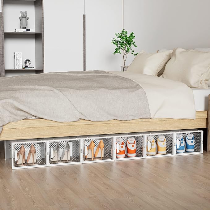 SIMPDIY Shoe Organizer, 12 Pack Shoe Storage Shoe Organizer for Closet, Shoe Boxes Clear Plastic Stackable Shoe Storage Boxes for Size 13