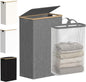 efluky Slim Laundry Basket with Lid, Narrow Laundry Hamper with Removable Bag, Skinny Dirty Clothes Basket with Bamboo Handles for Bathroom, Bedroom & Laundry Room, 75L Grey