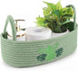 Vesici Palm Leaves Toilet Paper Basket Boho Woven Cotton Rope Bathroom Countertop Organizer with Handle Green Summer Tropical Monstera Bathroom Storage Decor for Bedroom Nursery, 13 x 6 x 4 Inch