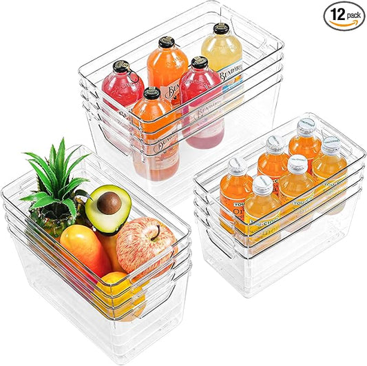 Freebat 12 Pack Organizers and Storage, Pantry Organization and Storage Bins, Cabinet Organizer, Clear Plastic Storage Containers with Handle，Acrylic Storage Bins (4 Small&4 Middle&4 Large
