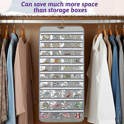 2 Pack Hanging Jewelry Organizer with 80 Zippered Pockets, Dual-Sided Dustproof Foldable for Travel, Accessories Organizer for Holding Jewelries, Earring Organizers and Storage