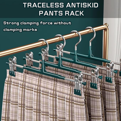 Pants Hangers with Clips 20 Pack Adjustable Skirt Hangers for Women Non-Slip Trousers Hanger for Jeans Clothes Hangers for Pants Heavy Duty Space Saving Shorts Hangers,Green,12Inch