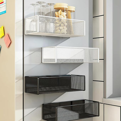 Magnetic Basket Organizer Holder for Fridge Magnetic Storage Bin Box Containers for Refrigerator Whiteboard Classroom (Large, White)