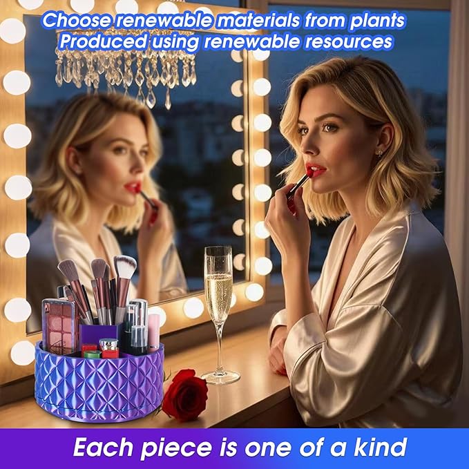Rotating Makeup Organizer Gradient Color - Large Makeup Storage Holder with 6 Compartments for Vanity, Bathroom, Desk Decor, Multi-Purpose Cosmetic Organizer & Gift-Ready Perfume Organizer for Women