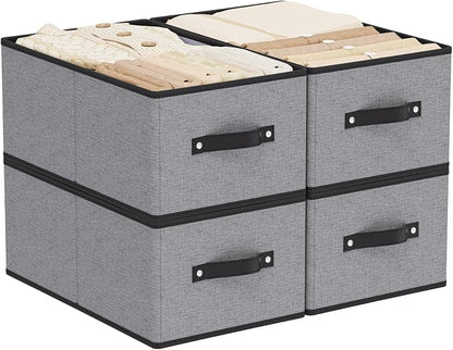 Foldable Storage Bins with Handles, Fabric Storage Cubes for Organizing, Decorative Linen Closet Organizers, 18.5 × 11 × 7.9 Inch, Gray, 4-Pack