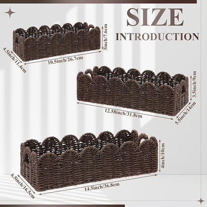 Boao 3 Pcs Boho Storage Wicker Baskets Handmade Woven Decorative Paper Rope Baskets for Organizing with Handle Countertop Toilet Paper Storage Container for Toilet Tank Top(Brown,Fan-shaped)