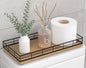 Toilet Paper Basket Organizer – Acacia Wood Toilet Tank Tray with Metal Frame, Bathroom Counter Top Storage for Toilet Paper, Wipes & Decor, Modern Narrow Back of Tank Shelf Organizer, Black & Acacia