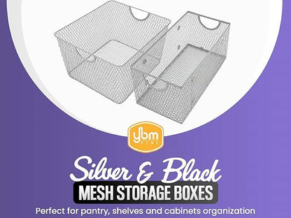 Ybm Home Household Wire Mesh Open Bin Shelf Storage Basket Organizer Black For Kitchen Pantry, Cabinet, Fruits, Vegetables, Pantry Items Toys 15 x 12 x 11.5