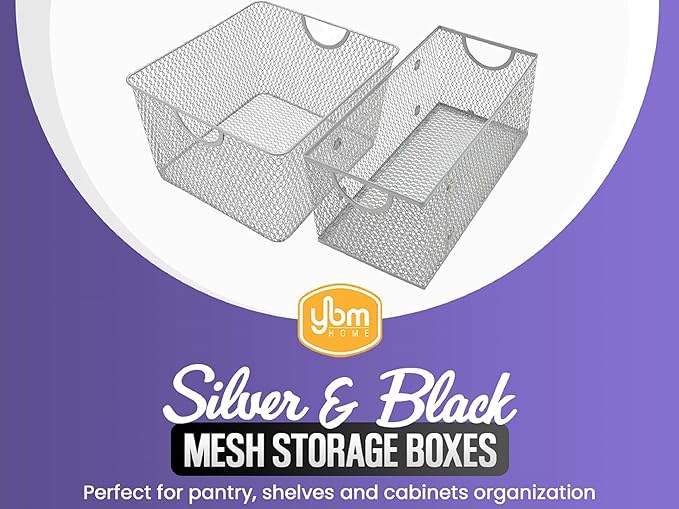 Ybm Home Household Wire Mesh Open Bin Shelf Storage Basket Organizer Black For Kitchen Pantry, Cabinet, Fruits, Vegetables, Pantry Items Toys 10” x 9” x 6”, 12-Pack, Black