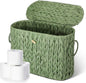 Kathfly Sage Green Toilet Paper Storage Basket with Lid Wicker Woven Bathroom Basket Toilet Paper Holder Holds up to 6 Mega Rolls Woven Organizer for Home Bathroom Kitchen Offices