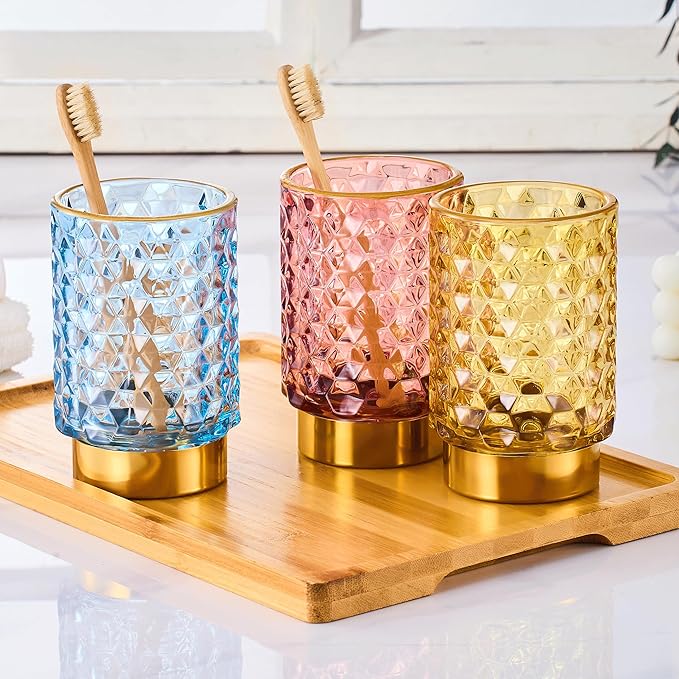 Makeup Brush Holder Organizer,Toothbrush Holders,Desk Pen Pencil Holder,Multifunctional Vintage Glass Brush Cup（A46-3-US）