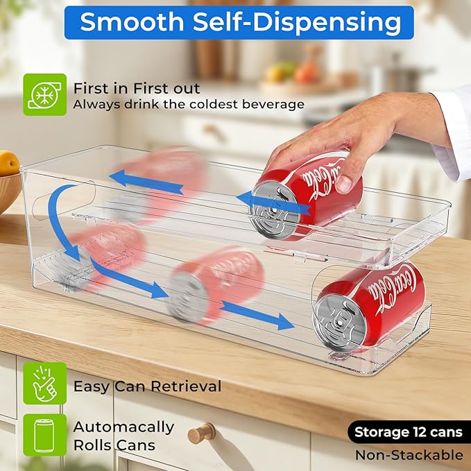 Rolling Soda Can Dispenser for Refrigerator and Automatic Soda Can Organizer for Refrigerator Can Dispenser