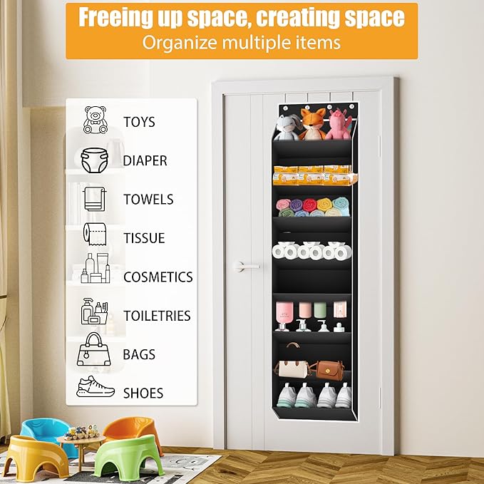 KYEVIS Over The Door Shoe Organizer Storage Fit 16-24 Pairs Hanging Shoe Rack Organiser for Closet Door, Deep Pocket Shoe Holder for Sneakers,Boots Storage(1 Pack Black)