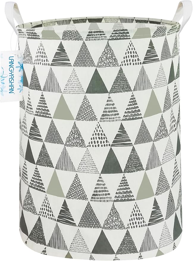 Laundry Basket Canvas Fabric Collapsible Organizer Basket for Storage Bin Toy Bins Gift Baskets Bedroom Clothes Children Nursery Hamper (Grey triangle)