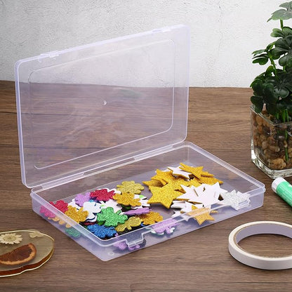 PATIKIL 9x6x1.2inch Clear Storage Box with Hinged Lid, 4Pack Plastic Stackable Rectangle Organizer Container for Beads Jewelry Small Items Art Craft Projects