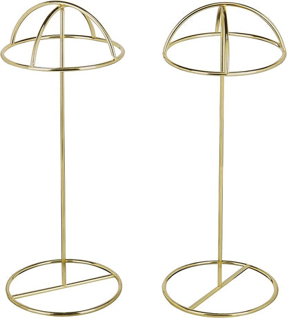 MyGift 2 Pcs Cowboy Hat Stand for Display with Dome Holder, Tabletop Wig Rack Baseball Cap Storage Stands Home Retail Décor, 14 Inch Tall, Brass Tone Metal Wire