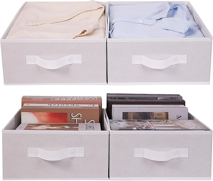 Clothings Collapsible Storage Bins, Foldable Organizers and Storage Baskets Cube Storage Bin for Bedroom Living Room (4 Pack) (White, 15.4x11.4x5.5inch)