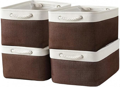 Organization and Storage Basket for Organizing - 16x12x8 inch Large 4 Pack Fabric Storage Cube Collapsible Storage Bins for Shelves, Storage Box for Cloth Books Canvas(White & Flaxen)