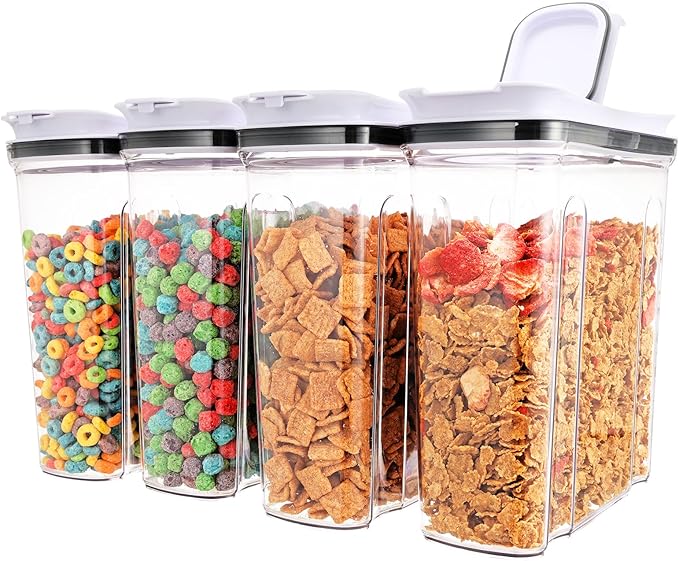 Cereal Containers Storage Set, Airtight Food Storage Container with Lid 4L/135.2oz,4PCS BPA-FREE Plastic Pantry Organization Canisters for Rice Cereal Flour Sugar Dry Food in Kitchen