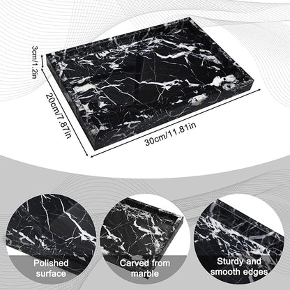 Pure Natural Marble Tray for Bathroom, Dresser, Sink. Cosmetics, toiletries, perfumes, Jewelry, Candles, etc. can be Placed (Black Onyx, 12" x 8" x 1.2")