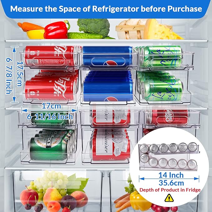 2 Pack Rolling Soda Can Dispenser for Refrigerator 2 Packs Refrigerator Organizers and Storage Width Adjustable Can Organizer for Refrigerator