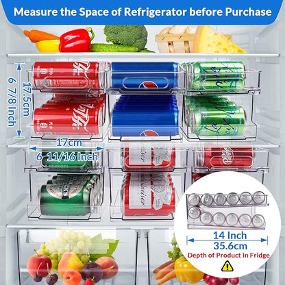 2 Pack Rolling Soda Can Dispenser for Refrigerator 2 Packs Refrigerator Organizers and Storage Width Adjustable Can Organizer for Refrigerator