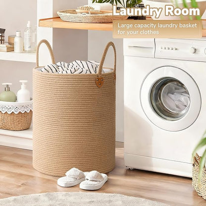 CHICVITA 70L Large Laundry Basket for Clothes, Jute Srorage Basket for Blankets Living Room, Tall Laundry Hamper for Home Décor, Wicker Woven Baskets for Nursery Toy Storage, 16" X 16" X 20"