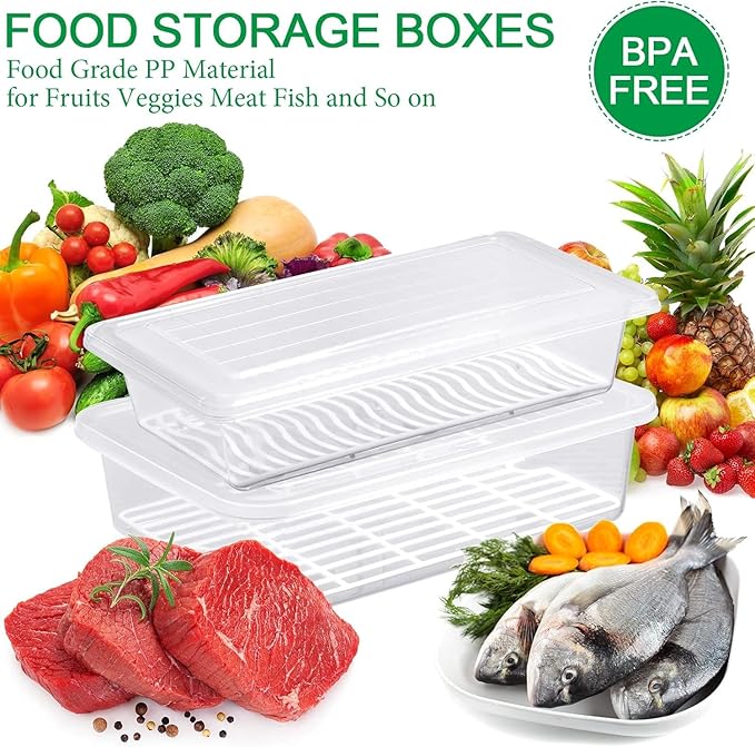 House of Heaven Fruit Storage Containers for Fridge (3 Pack) - 1.5L Produce Saver Containers for Refrigerator with Removable Drain Tray for Fruits and Vegetables Fridge Boxes (1.5 Liter x Pack of 3)