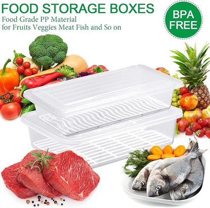House of Heaven Fruit Storage Containers for Fridge (3 Pack) - 1.5L Produce Saver Containers for Refrigerator with Removable Drain Tray for Fruits and Vegetables Fridge Boxes (1.5 Liter x Pack of 3)