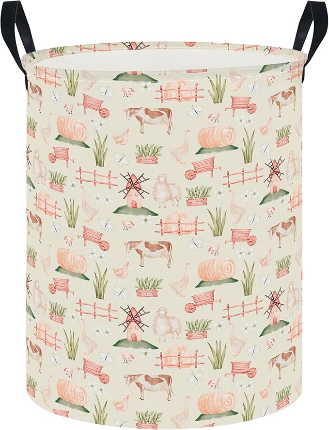 CLOCOR Large Laundry Basket,Waterproof Nursery Hamper,Collapsible Fabric Storage Container,Room Decor,Gift Basket（Farm