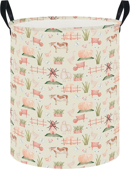 CLOCOR Large Laundry Basket,Waterproof Nursery Hamper,Collapsible Fabric Storage Container,Room Decor,Gift Basket（Farm