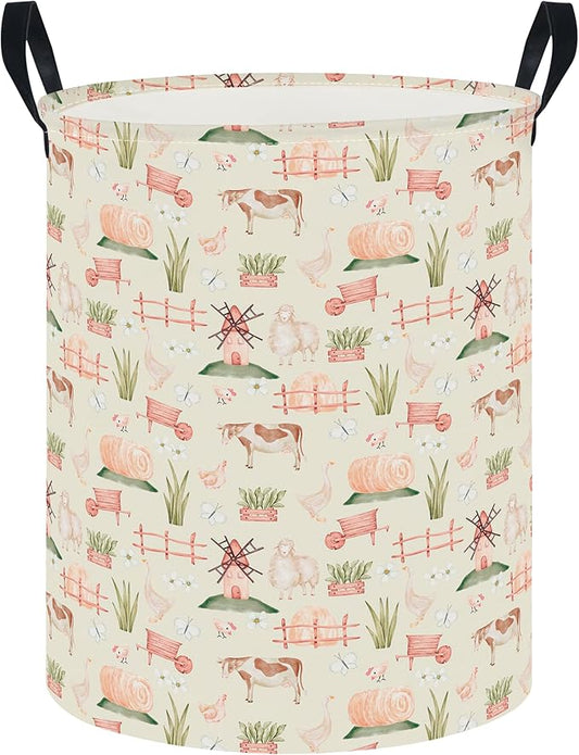 CLOCOR Large Laundry Basket,Waterproof Nursery Hamper,Collapsible Fabric Storage Container,Room Decor,Gift Basket（Farm