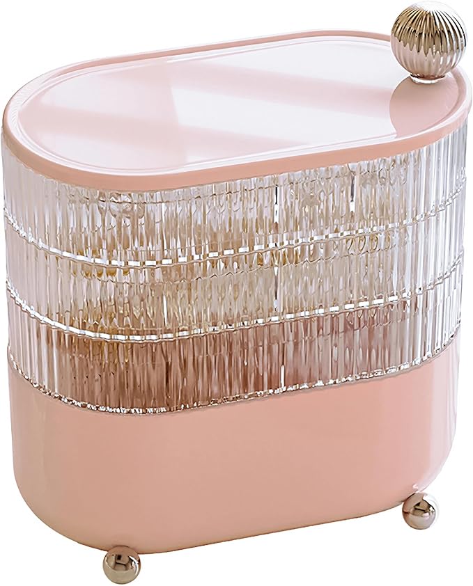 360° Rotating Hair Accessories Organizer for Headband Bows Clip,Hair Tie Organizer with Lid, Jewelry Organizer forEarrings Rings Necklaces Bracelet (Pink 4-Layer)