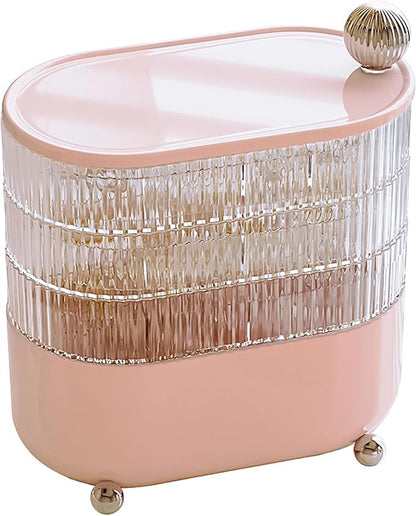 360° Rotating Hair Accessories Organizer for Headband Bows Clip,Hair Tie Organizer with Lid, Jewelry Organizer forEarrings Rings Necklaces Bracelet (Pink 4-Layer)