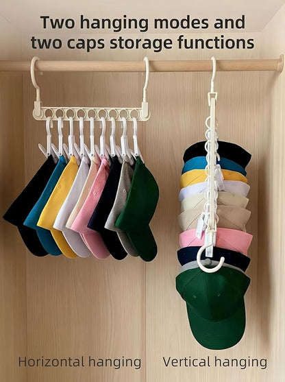 9-Hook Wall Mounted Hat Organizer for Closet Horizontal & Vertical Hat Rack with Clips Space Saving Cap Holder for Baseball Caps & Accessories