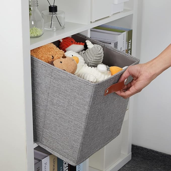 DULLEMELO Fabric Storage Cubes,12 inch Cube Stroage Bins for Empty Gift Basket,Toys Nursery Clothes Storage Linen Closet Organizers and Storage Baskets Shelves Bins(Grey-4 Pack)
