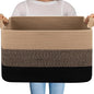 OIAHOMY Large Blanket Basket, 65L Cotton Rope Woven Laundry Basket, Toy Bin for Baby Room, Container for Blanket Storage in Living Room, 20''×16''×12'', Brown & Black