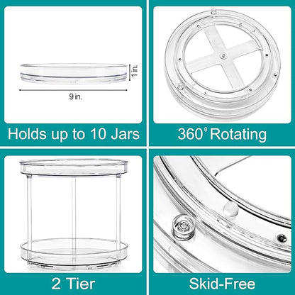 Sorbus 9 Inch 2 Tier Clear Lazy Susan Organizer, Turntable Organizer for Spice Organization for Cabinet, Lazy Susan Turntable for Kitchen, Home, Office, Closet, Classroom, Laundry Room Organization