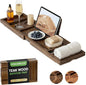 Venusmiles Teak Bathtub Tray Caddy, Foldable Bath Tray with Expandable Handles, Wine Glass and Phone Holders, Book Stand, for Home Spa Relaxation, Luxury Bathroom Accessories - Dark Walnut Color
