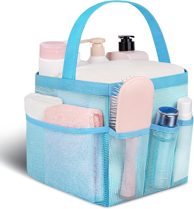 Attmu Mesh Shower Caddy Portable for College Dorm Room Camping Essentials, Shower Caddy Dorm with 9-Pockets, Large Capacity Hanging Basket Bathroom Bag for Toiletry, Swimming, Gym, Camp, Beach