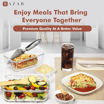 Razab 4 PC 1860ml / 63 Oz / 8 Cups Large Glass Food Storage Containers with Lids - Glass Meal Prep Containers for Roasting & Storing Leftover, Lunch Container with Lids, Microwave & Oven Safe