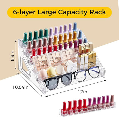 Acrylic Nail Polish Organizer Holder Rack 6 Layers, Clear Display Stand For Sunglasses,Essential Oils, Makeup Organizer, Holds Up to 72 Bottles