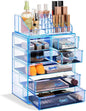 Sorbus Acrylic Makeup Organizer Set, 7-Drawer Vanity & Countertop Cosmetic Storage with Small & Wide Compartments, Blue Brilliance Makeup Storage for Brushes, Jewelry – Holiday Gift for Women & Teens