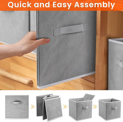 Criusia Storage Cubes - 11 Inch Heavy Duty Fabric Closet Bins for Shelves, Cube Organizer - 8 Pack Collapsible Decorative Storage Bins Baskets for Organizing Clothes Blankets Toys (Grey)