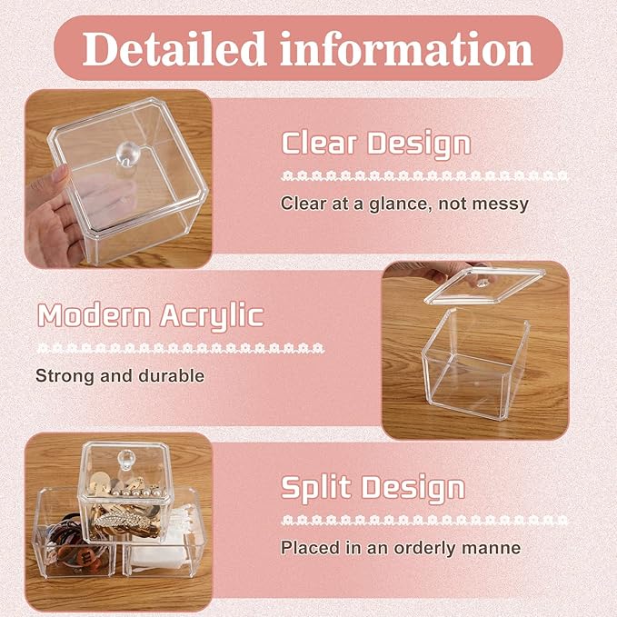 Reginary 9 PCS Hair Accessories Stackable Organizer Holder Storage with Lids Acrylic Clear Hair Tie Organizer Bathroom Bow Containers for Girls Headband Scrunchie Makeup Accessory Organizing