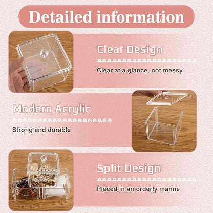 Reginary 9 PCS Hair Accessories Stackable Organizer Holder Storage with Lids Acrylic Clear Hair Tie Organizer Bathroom Bow Containers for Girls Headband Scrunchie Makeup Accessory Organizing