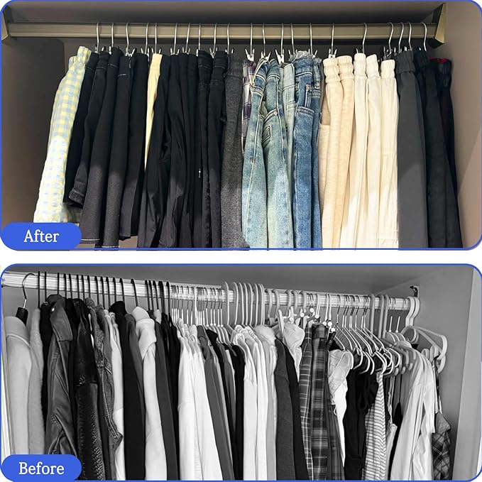 Pant Hangers with Clips, Legging Organizer for Closet, 20 Pack Clothes Drying Hangers with Clip Space Saving Hanger Closet Organizers and Storage for Skirt, Shorts, Jeans