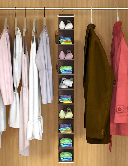 Libeder Shoe Organizer for Closet,10-Shelf Hanging Shoe Rack Organizer Closet Organizers and Storage Shelves Shoes Holder with 6 Mesh Side Pockets Coffee Coffee