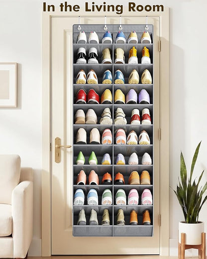 20-30 Pairs Over the Door Shoe Organizer, 10 Tiers Shoe Rack for Door, Hanging Shoe Organizer Storage for Closet, Bedroom, Bathroom with Wider & Deeper Pockets, Dark Gray